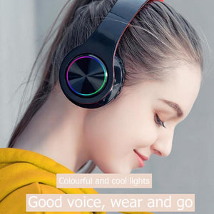Wireless Bluetooth headphones luminous deep bass stereo sports headphones with microphone card slot Rainbow LED fashion headphones