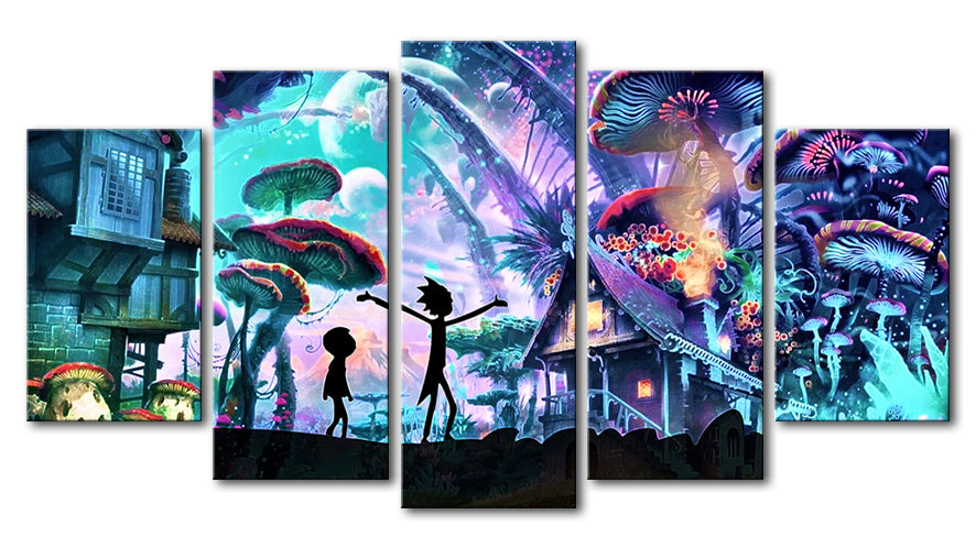 5 Pieces modern aqua canvas oil painting Rick and Morty cartoon network