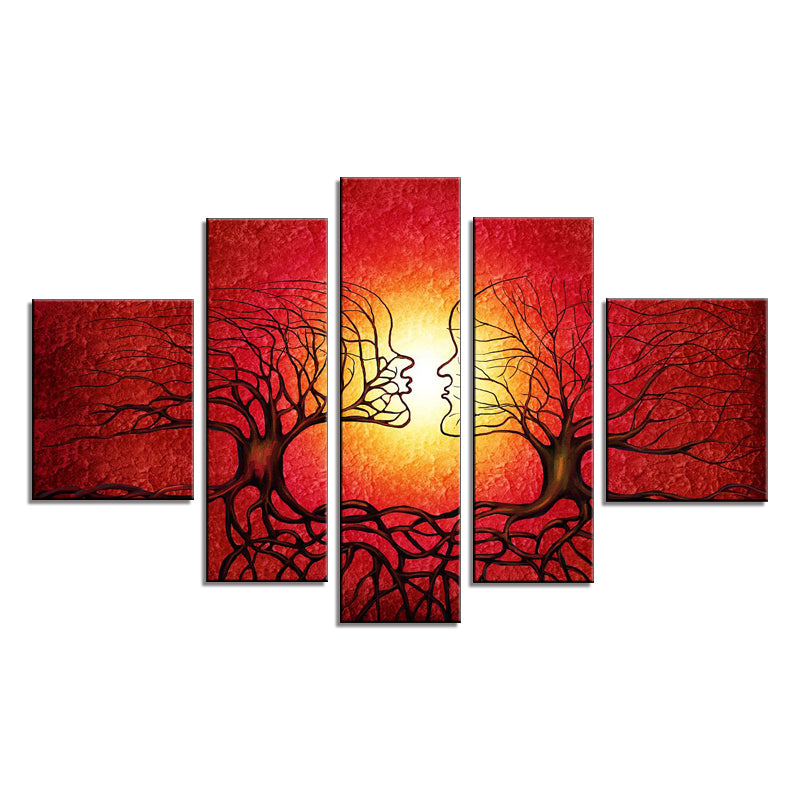5 Pieces romantic red tree canvas oil painting