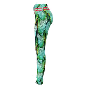 Slim fit 3D green dragonfly leggings