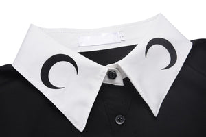 ANNU ATTIRE Collar Crescent Print Goth Pleated Mini Dress