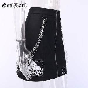 Annu Attire Goth Dark Zipper Chain Patchwork Sexy Skirt