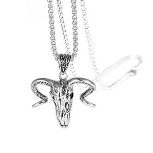 Long Chain Bull Skull Head Pendant Necklace