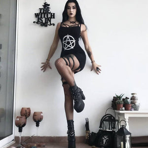 Annu Attire Black Sexy Pentagram Women's Goth Dress Women