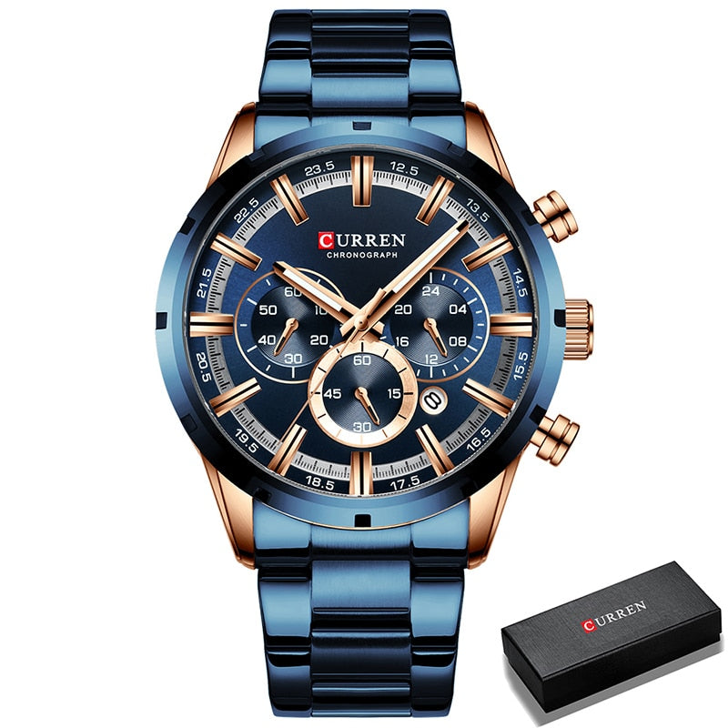 Men's Luxury Sports Quartz Full Steel Waterproof Chronograph Relogio Masculino Wristwatch