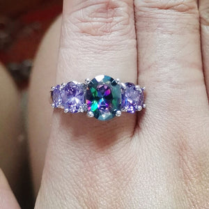 Women's Luxurious Mystery Stone Silver Rainbow Ring