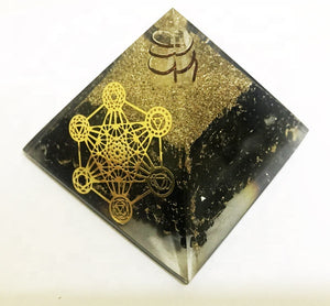 Black Tourmaline Metatron Healing Orgone Pyramid With Crystal Point