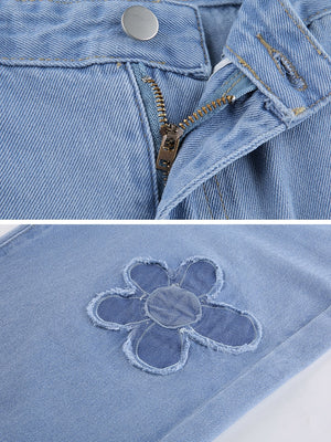 Women's Floral Patchwork Casual Vintage Jeans