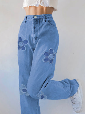 Women's Floral Patchwork Casual Vintage Jeans