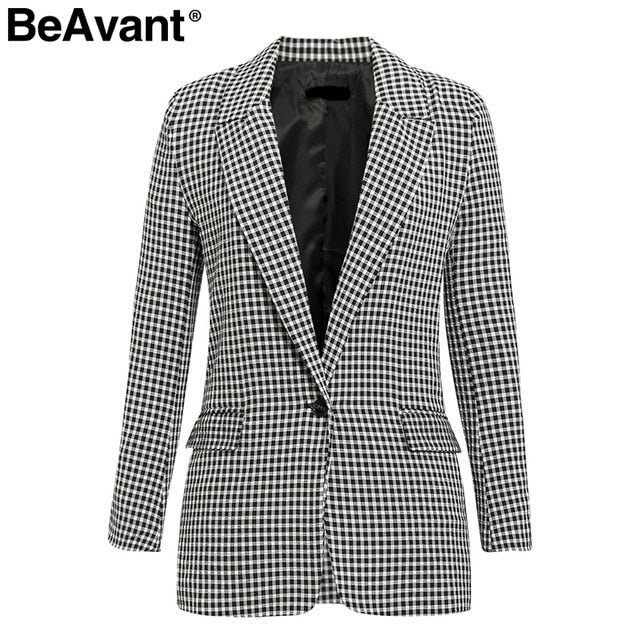 ANNU ATTIRE BeAvant Elegant women blazer Long sleeve pockets single button  female casual coat Office ladies outerwear chic tops