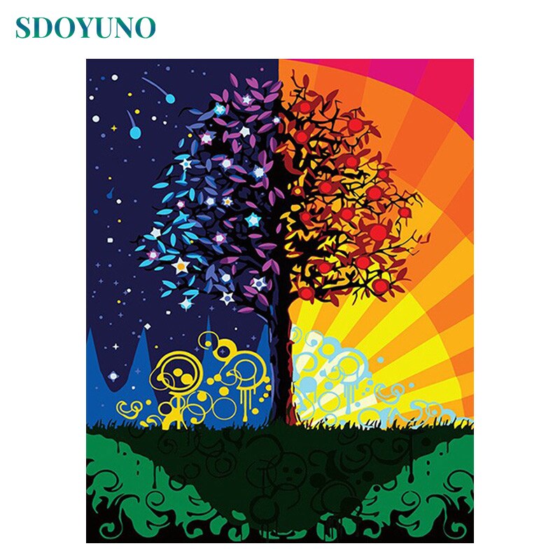 SDOYUNO Four Seasons Tree 60x75cm DIY Framed Painting By Numbers For Adults Room Decoration Home Decor Numbers Painting Gift