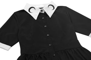 ANNU ATTIRE Collar Crescent Print Goth Pleated Mini Dress