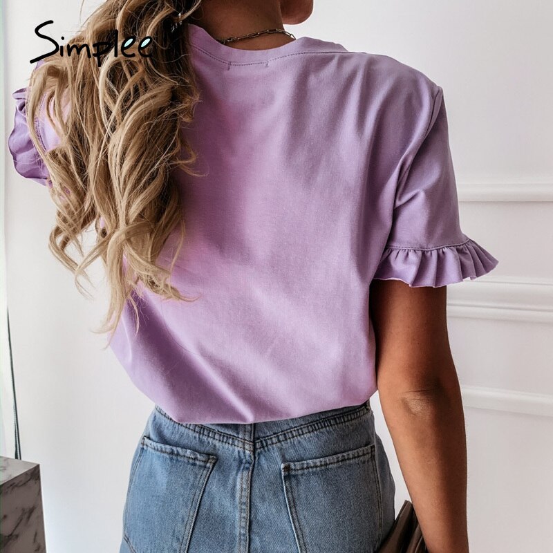 ANNU ATTIRE Simplee casual ruffles short sleeve plus size shirts women solid loose t shirt all-match top ladies 2020