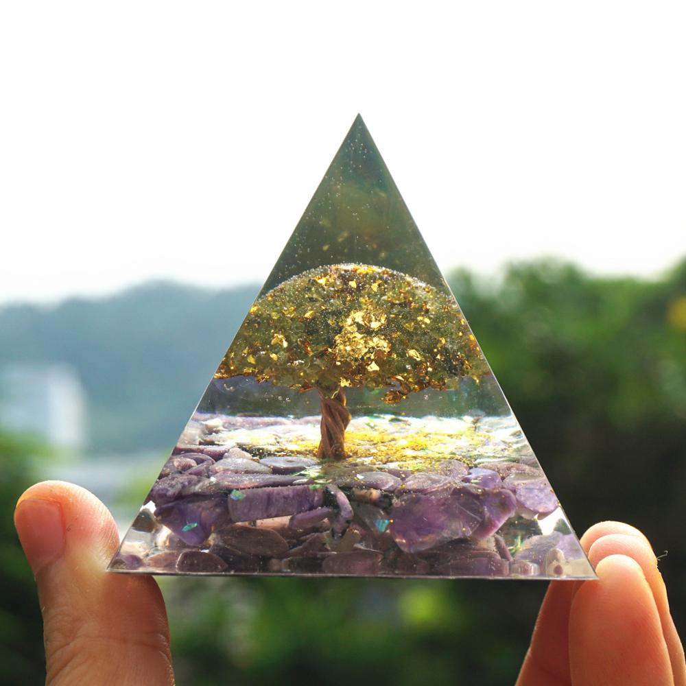 Annu MagicTree of Life Orgone Pyramid Energy Chakra Reiki Meditaiton Tool Charoite Crystal Stones EMF