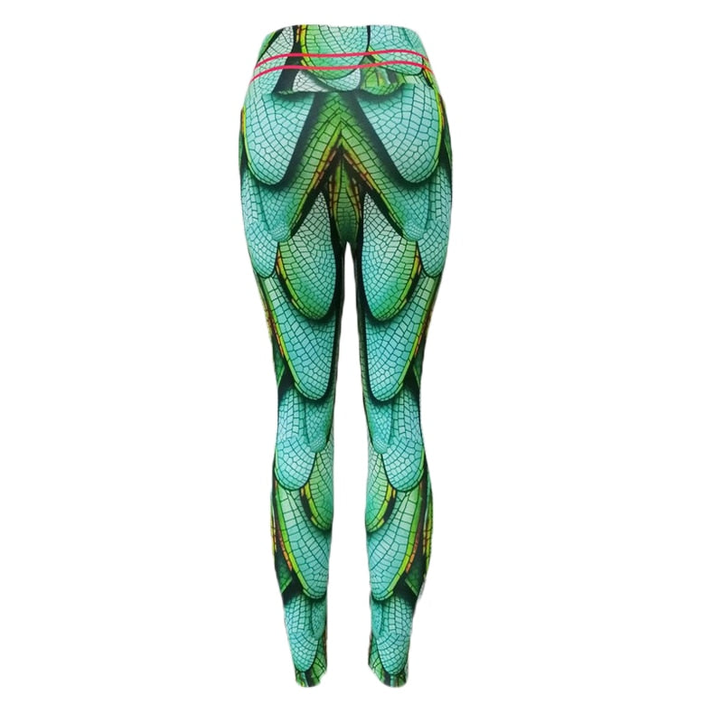 Slim fit 3D green dragonfly leggings