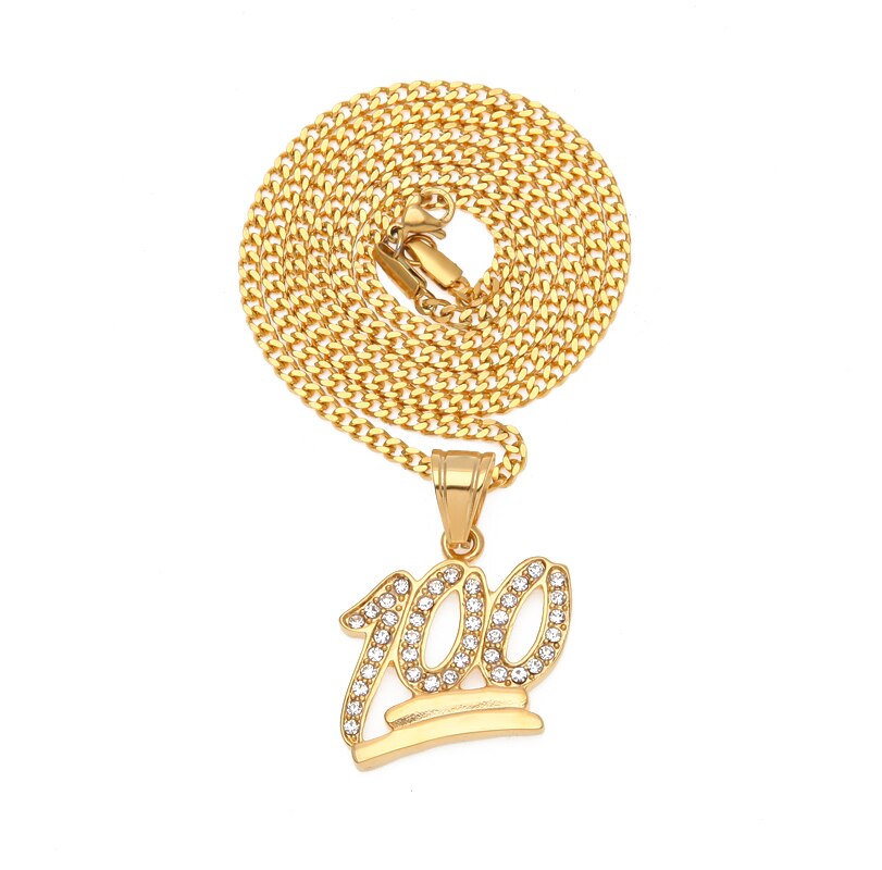 Gold Emoji 100 Logo Pendant Necklace