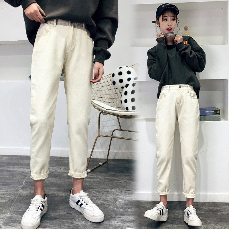 Korean Fashion Elastic Waist Jeans Trousers