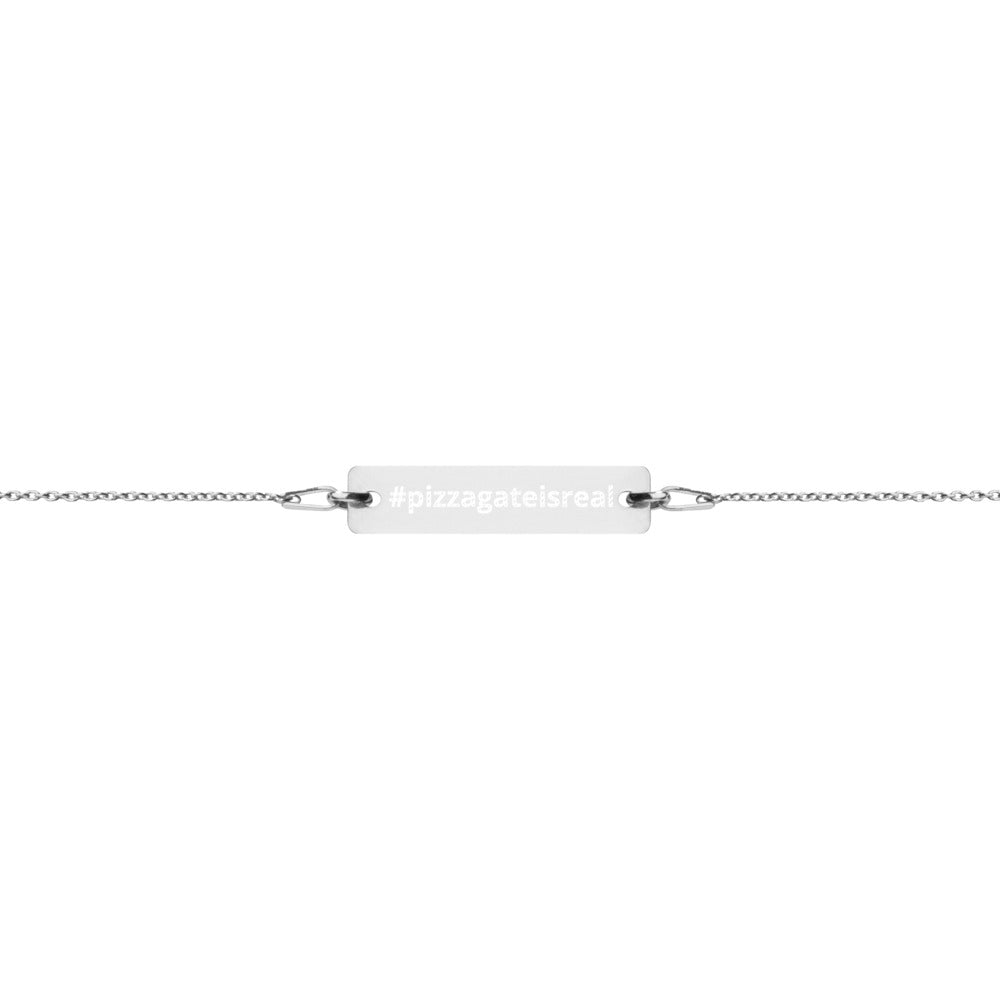 ANNU - #pizzagateisreal Engraved Silver Bar Chain Bracelet