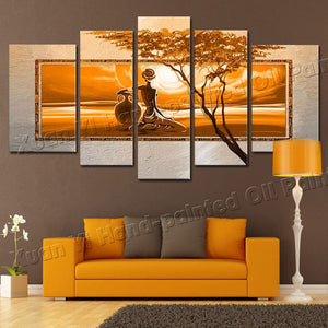 5 Panel Modern African Landscape Handpainted Oil Painting On Canvas Cuadros Unframed