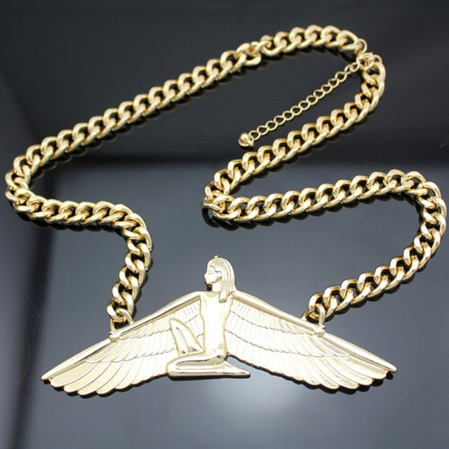 Isis Ankh Wing Chunky Choker Colar Link Chain Necklace  Women Vintage Egyptian Wicca Pagan Indina Jewelry