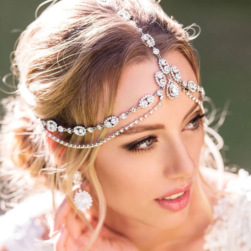 Head Chain Crystal Tiara Gold Silver Jewlery for Women Bridal Wedding  Forehead Headpiece