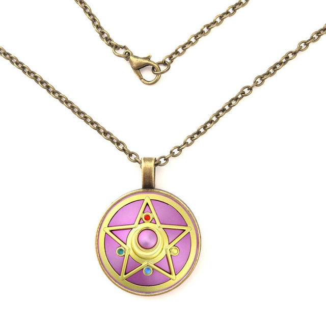 New Style Esoteric Pentagram Necklace Vintage Wicca Star Tree of Life Crystal Glass Pendant Chain Necklace Handmade Artwork