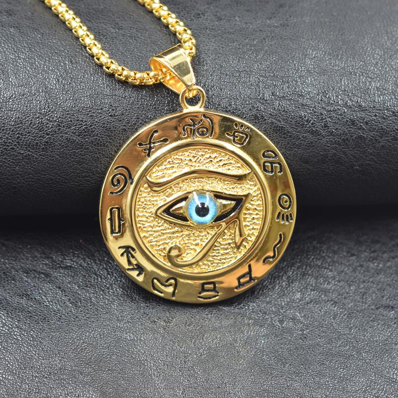 Hip hop Ancient Egypt Round Jewelry Gold or Silver Chain Eye of Horus Necklaces & Pendants