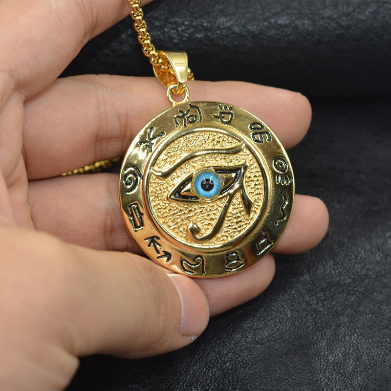 Hip hop Ancient Egypt Round Jewelry Gold or Silver Chain Eye of Horus Necklaces & Pendants