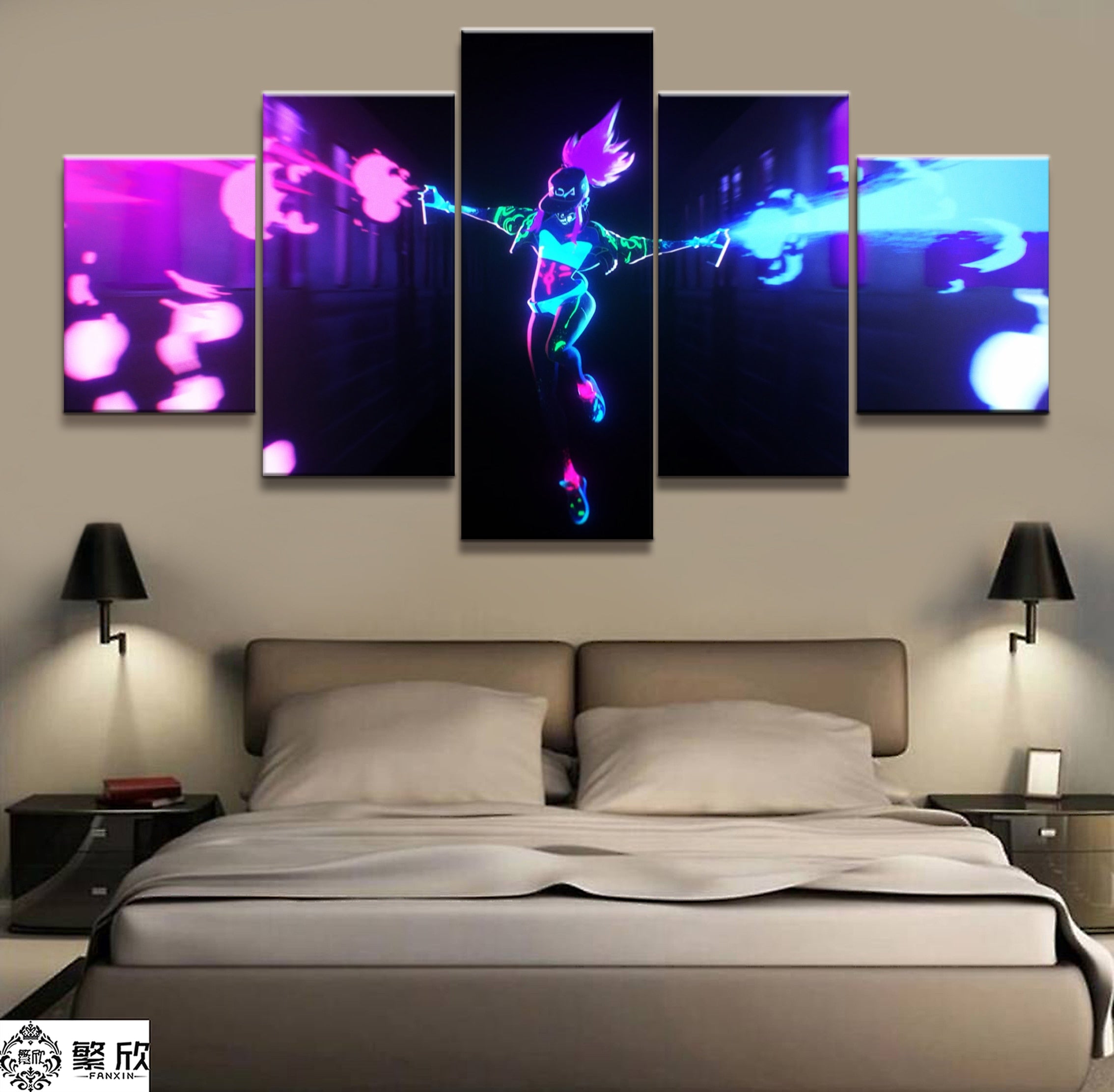 5 Panel Akali K/DA LOL League of Legends Game Canvas Printed Painting