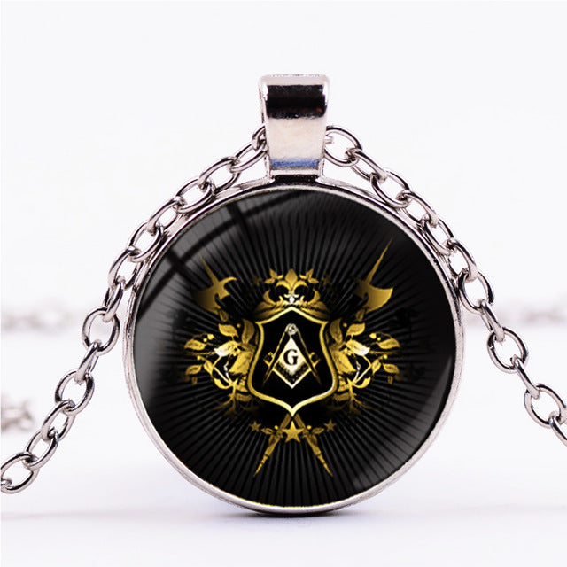 Illuminati Pyramid Eye Necklace Masonic Freemasonry Compass G Symbol Glass Dome Pendant Chain Necklaces