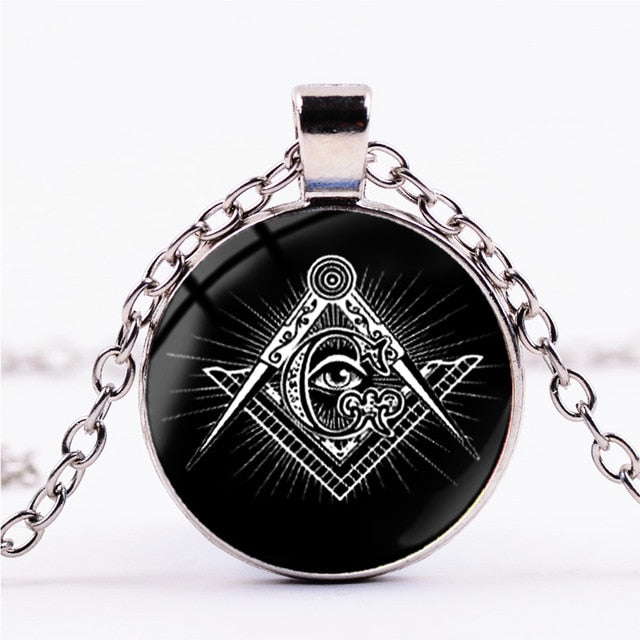 Illuminati Pyramid Eye Necklace Masonic Freemasonry Compass G Symbol Glass Dome Pendant Chain Necklaces