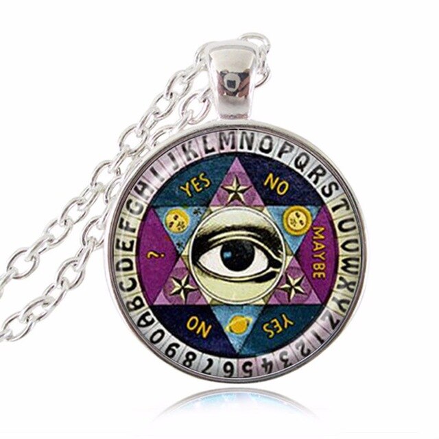 Ouija Board Pendant Necklace Illuminati Psychic Palm Reader Spirit Jewelry Wisdom Eye Pentagram Necklace Glass Dome Choker
