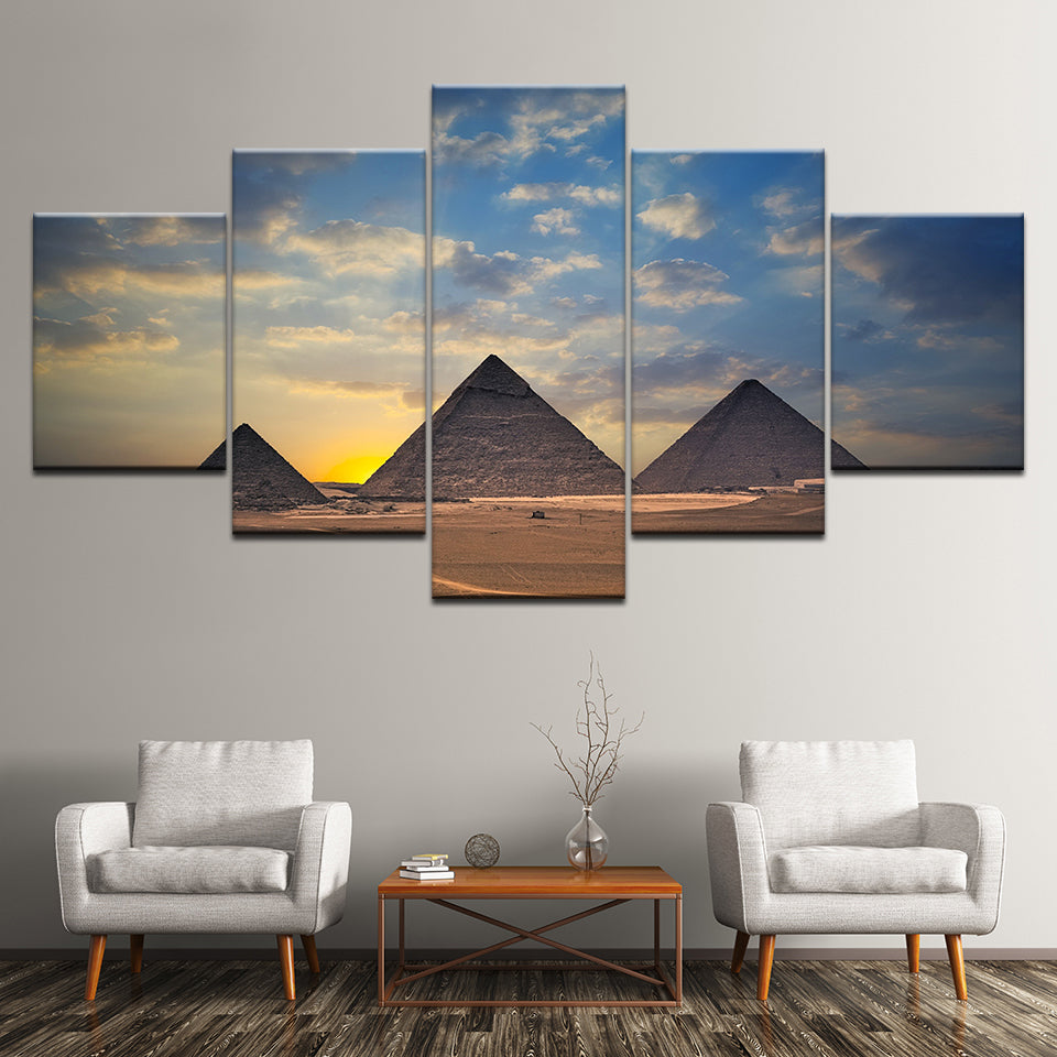 ANCIENT ALIENS Egyptian pyramids and sunset 5 Piece Painting