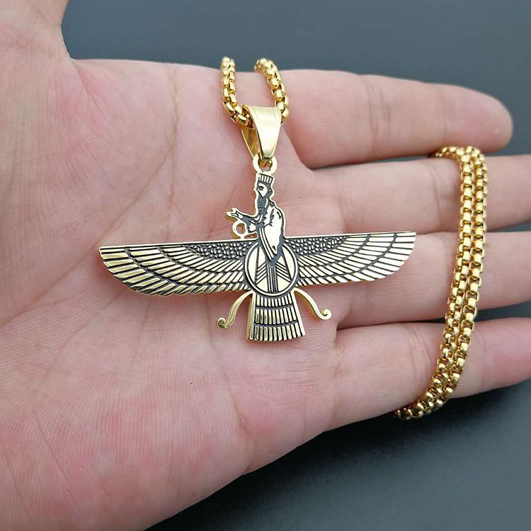 Ahura Mazda Pendant Necklaces Stainless Steel Male Vintage Zoroastrianism Necklace Hiphop Jewelry