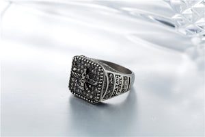 Male Jewelry Titainium Steel vintage Iran Faravahar Ahura Mazda Rings Two Tone Zoroastrian Ring Square Men Signet Rings