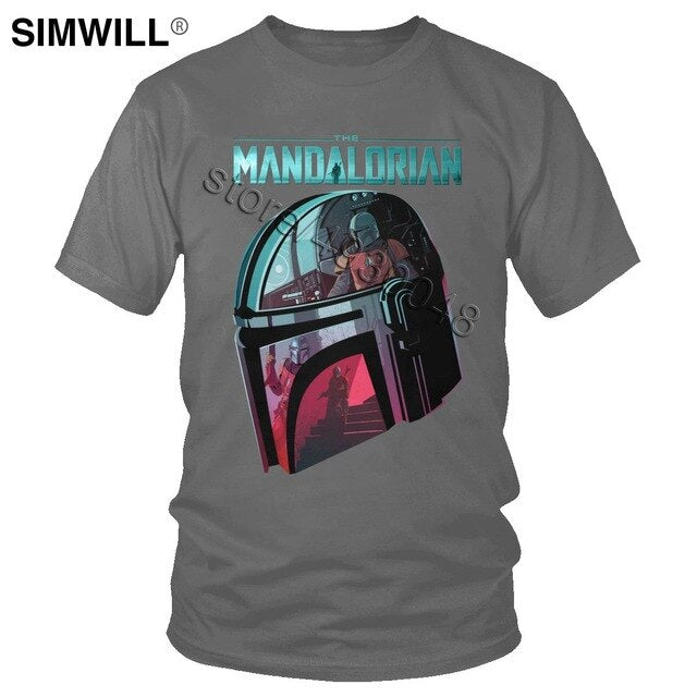 The Mandalorian T shirt Fashion Star Wars Tshirt Helmet Reflection Tee Short Sleeves 100% Cotton Leisure T-shirt Fan Apparel