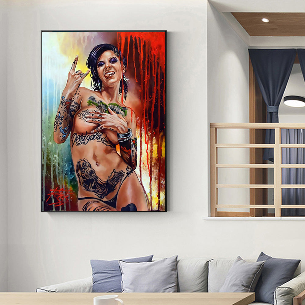 Hip Hop Tattoo Naked Pink Girl Painting Poster