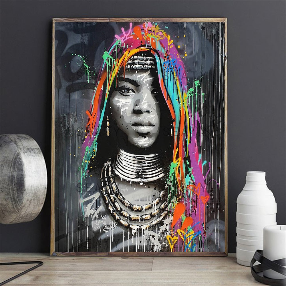 African Woman Graffiti Canvas Painting