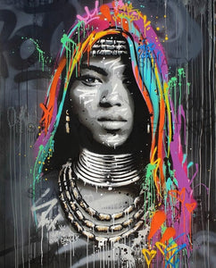 African Woman Graffiti Canvas Painting