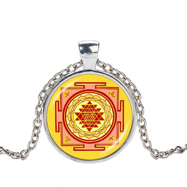 Caxybb Hot Buddhist Sri Yantra Jewelery Pendant Sacred Geometry Necklace  glass Jewelry Mandala Buddhist Necklace Women Jewelry