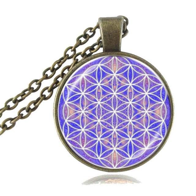Sacred Geometry Photo Necklace Flower of Life Pendant Hexagon Geometric Jewelry Om Chakra Sweater Necklace Reiki Healing HZ1