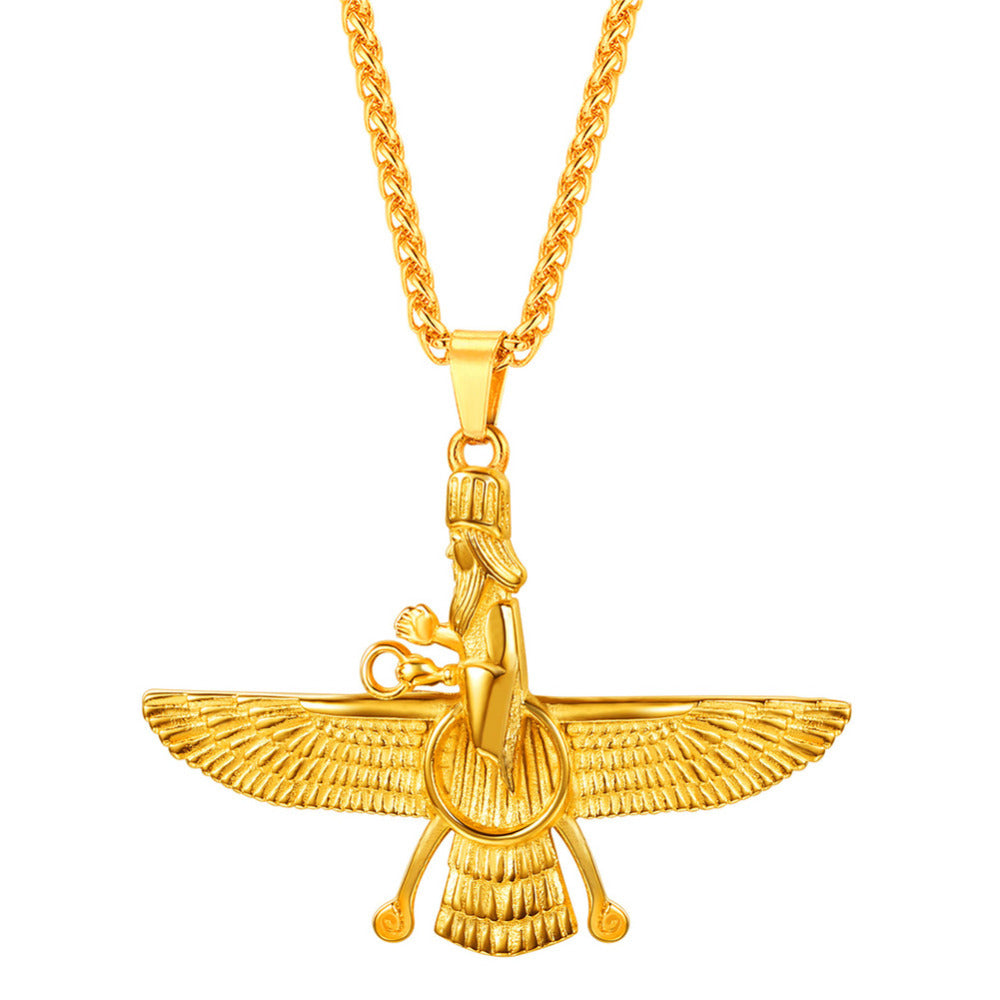 faravahar necklace with chain Gold color Stainless Steel Iranian Pesian Zoroastrian Jewelry black necklaces  P4G