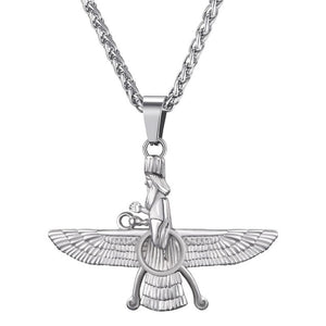 faravahar necklace with chain Gold color Stainless Steel Iranian Pesian Zoroastrian Jewelry black necklaces  P4G
