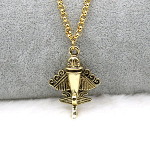 Ancient Aliens Aircraft Flyer Jet-9 Pendant Necklace Gold Stainless Steel Chain