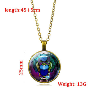 Egyptian Scarab Beetle With Round glass Charms Alloy Pendants Necklaces Antique Silver Jewelry Gift - Rebirth Eternity