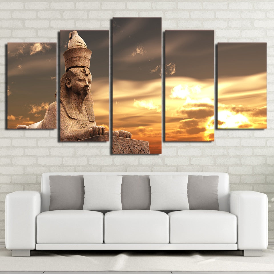 ANCIENT ALIENS 5 Panel Egyptian Statue Painting Sunset Printed