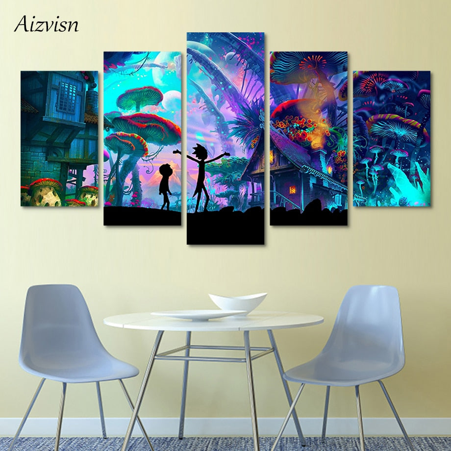 5 Panel Canvas Painting Rick and Morty Cartoon Anime Painting  cheap painting cartoon network