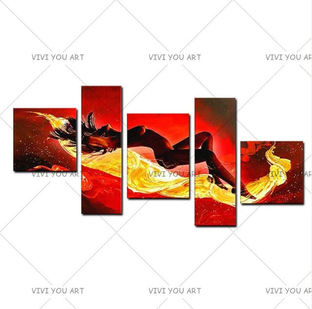 Large Handpainted Abstract Nude Oil Paintings on Canvas 5 Panel Pictures Sexy Naked Women Wall Painting
